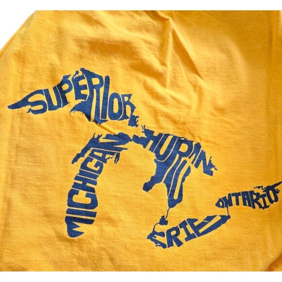 Michigan Great Lakes Map T-Shirt Men's Size Large Gold Heavy Duty Pocket Tee - Picture 5 of 8